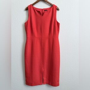 Ann Taylor Coral Red Textured Sheath Dress Size 12 Sleeveless Work Career